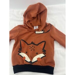 Kids Fox Hoodie 3T Orange Long Sleeve Pullover Fleece Lined Sweatshirt